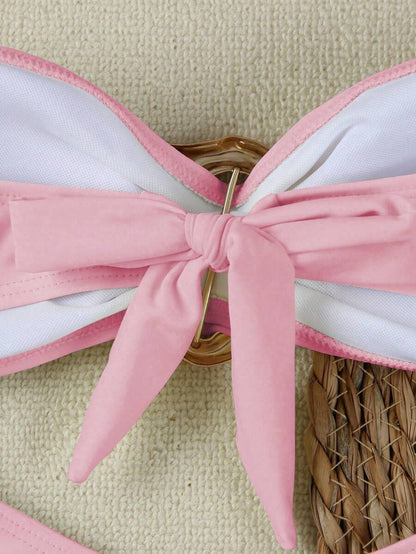 Polovedo Seksi Düz Renk Bandeau Bikini Seti