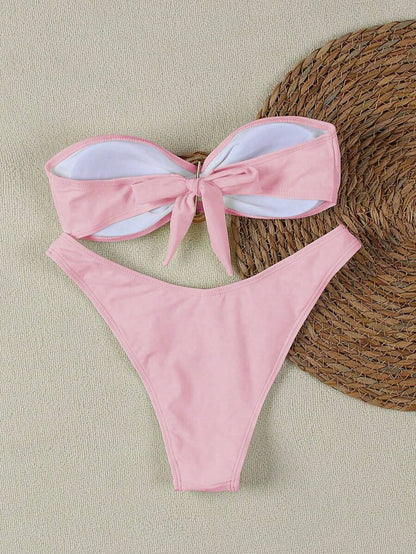 Polovedo Seksi Düz Renk Bandeau Bikini Seti