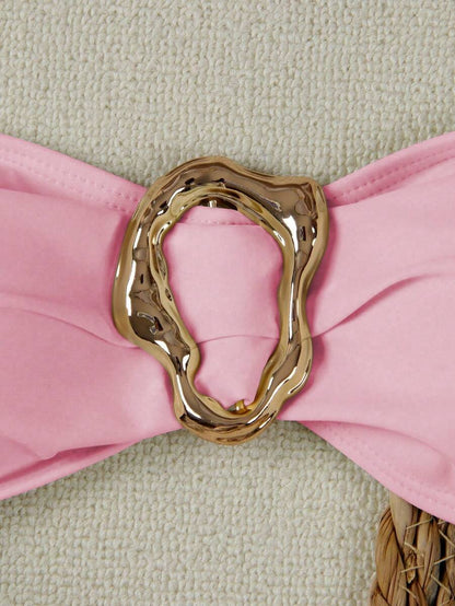 Polovedo Seksi Düz Renk Bandeau Bikini Seti