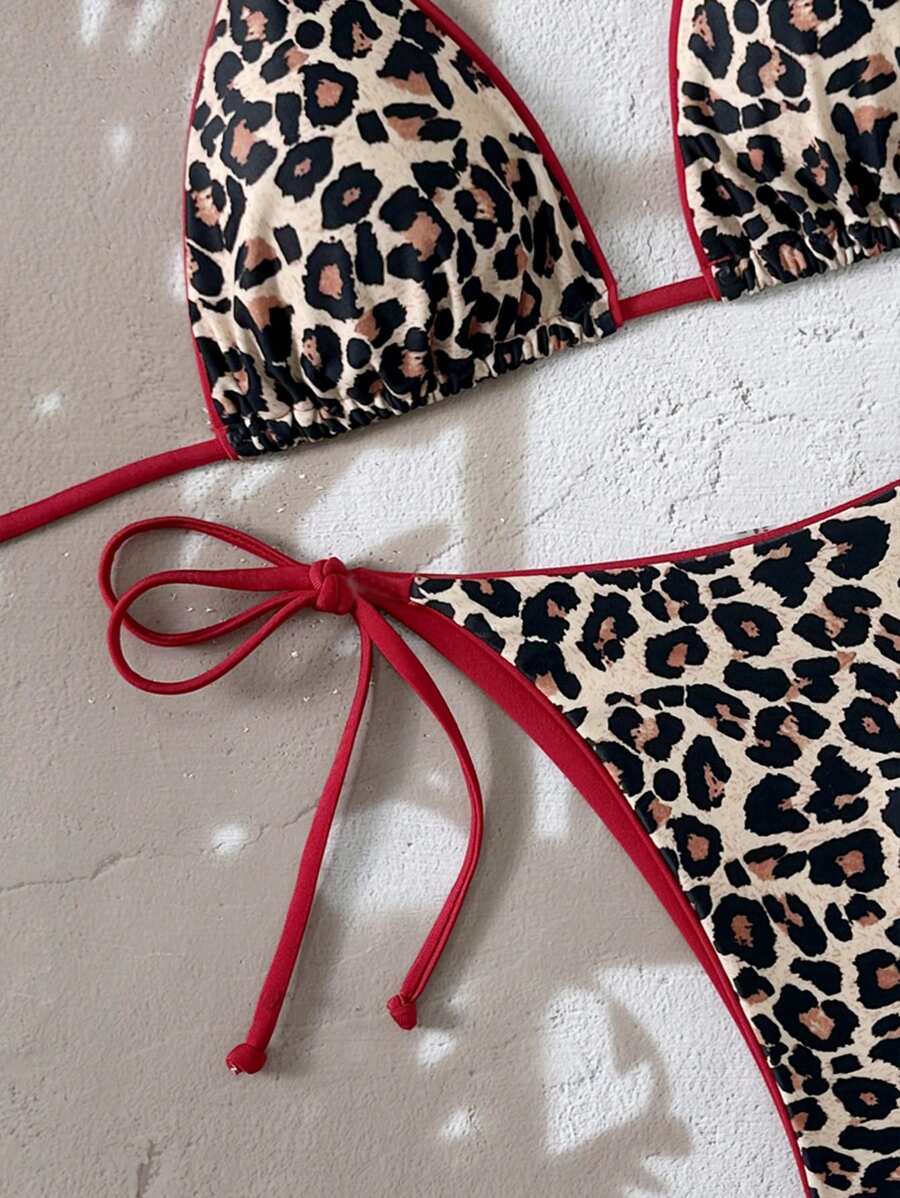 Kırmızı Leopard String Bikini Takımı