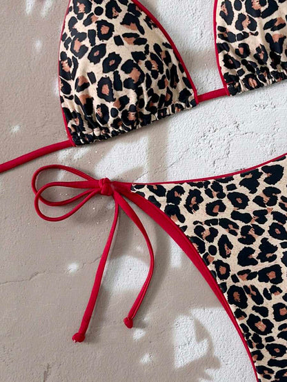 Kırmızı Leopard String Bikini Takımı