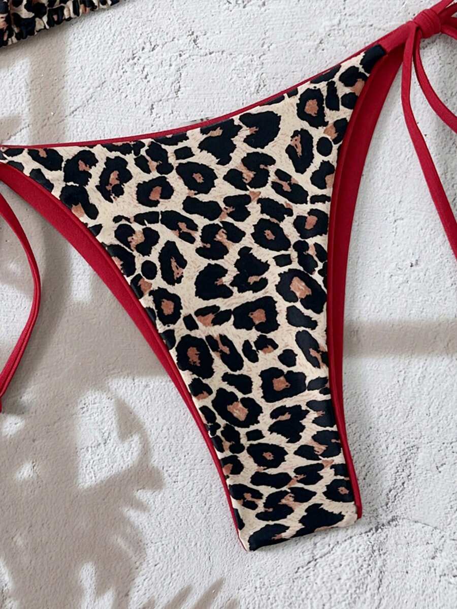 Kırmızı Leopard String Bikini Takımı