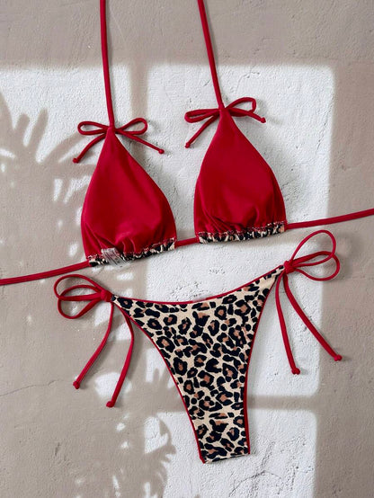 Kırmızı Leopard String Bikini Takımı