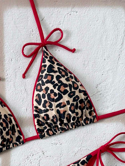 Kırmızı Leopard String Bikini Takımı