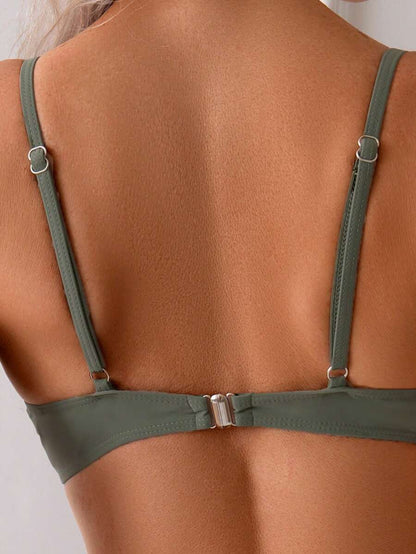 Düz Renk Seksi Zarif İnce Askılı Yüksek Bel Bikini