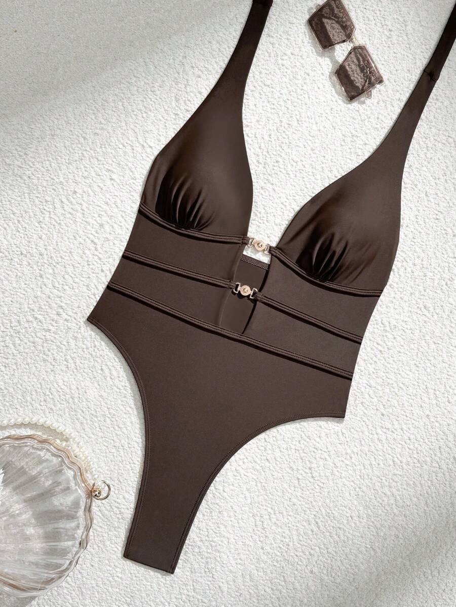 Swim Basics Springbreak Halter Yaka Yüksek Kesim Hollow Back Tek Parça Mayo