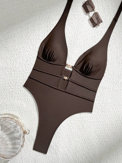 Swim Basics Springbreak Halter Yaka Yüksek Kesim Hollow Back Tek Parça Mayo