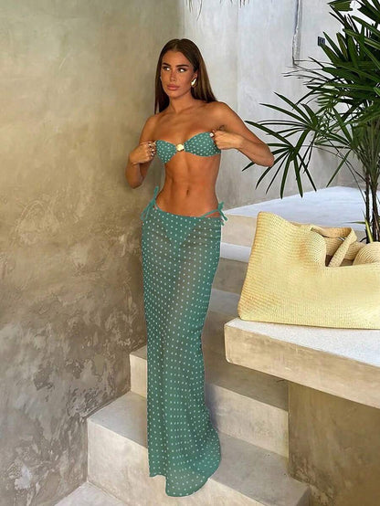 Polka Dot Sheer Maxi Pareo – Yırtmaçlı Plaj Cover-Up Etek