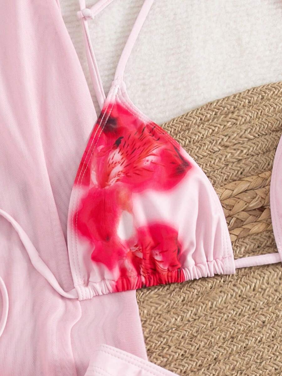Çiçek Desenli Boho Tarzı Halter Bikini Seti