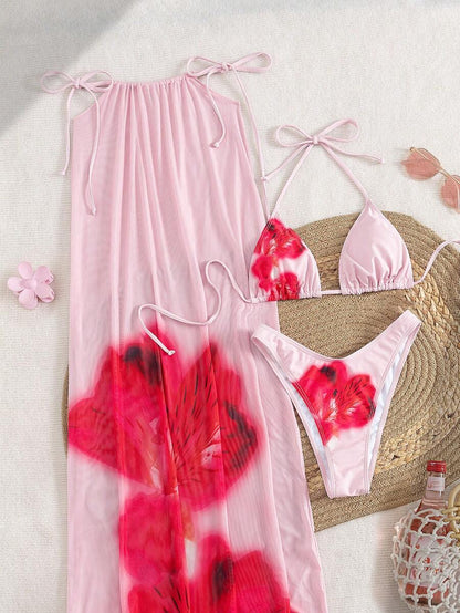 Çiçek Desenli Boho Tarzı Halter Bikini Seti