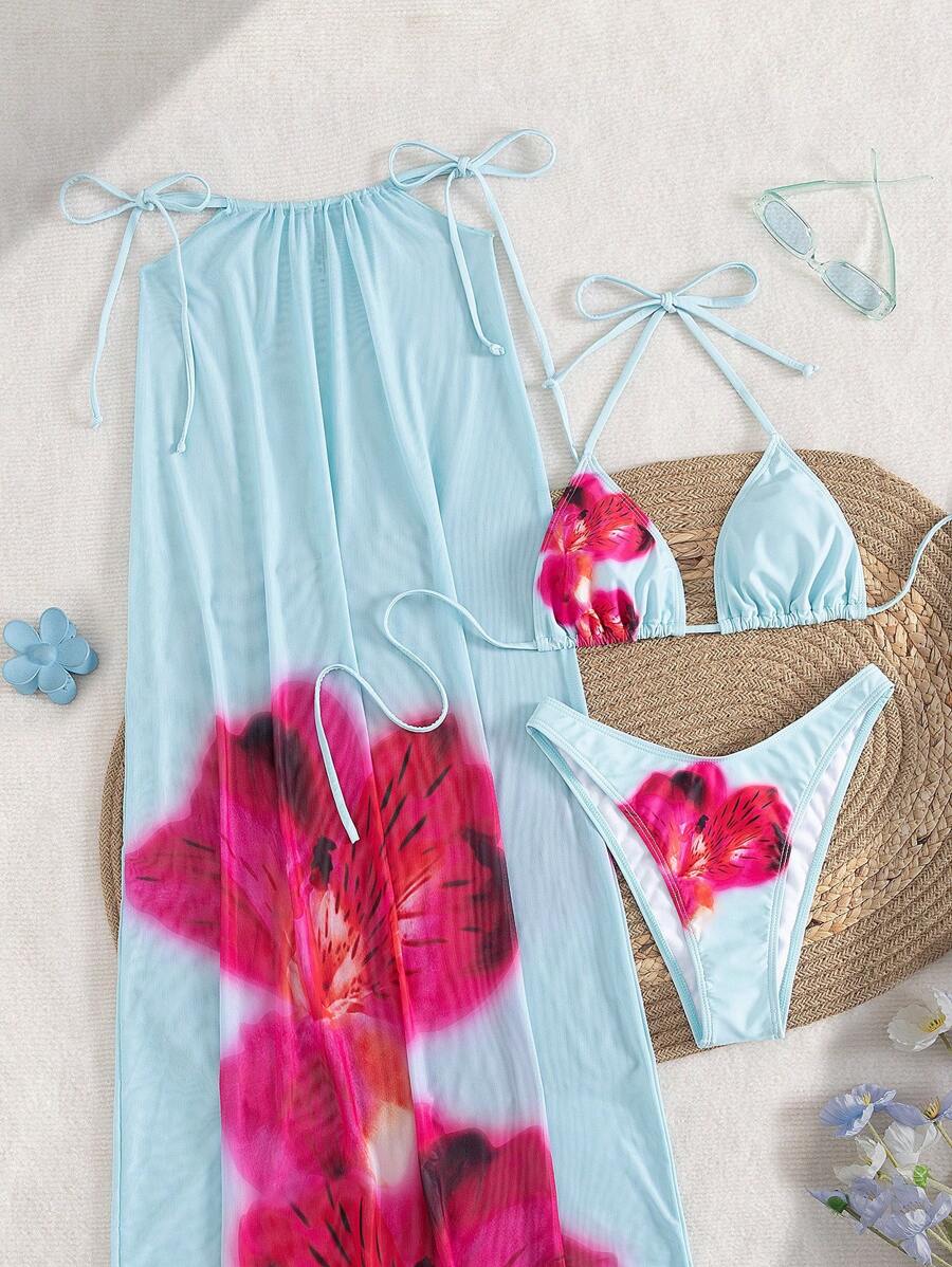 Çiçek Desenli Boho Tarzı Halter Bikini Seti