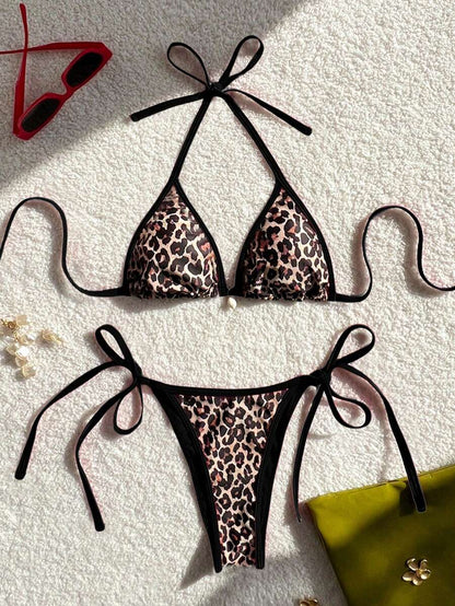 Leopar Desenli Yüksek Kesim Tanga Bikini Takımı