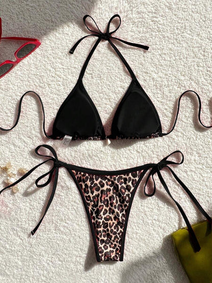 Leopar Desenli Yüksek Kesim Tanga Bikini Takımı