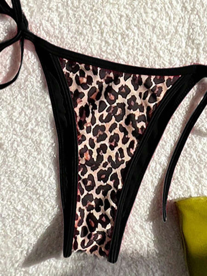 Leopar Desenli Yüksek Kesim Tanga Bikini Takımı