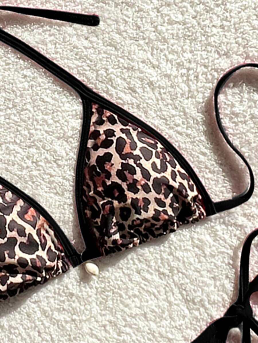 Leopar Desenli Yüksek Kesim Tanga Bikini Takımı