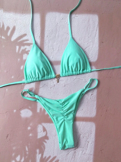 Swim Vcay  Askılı Bikini Seti Seksi Tanga Mayo