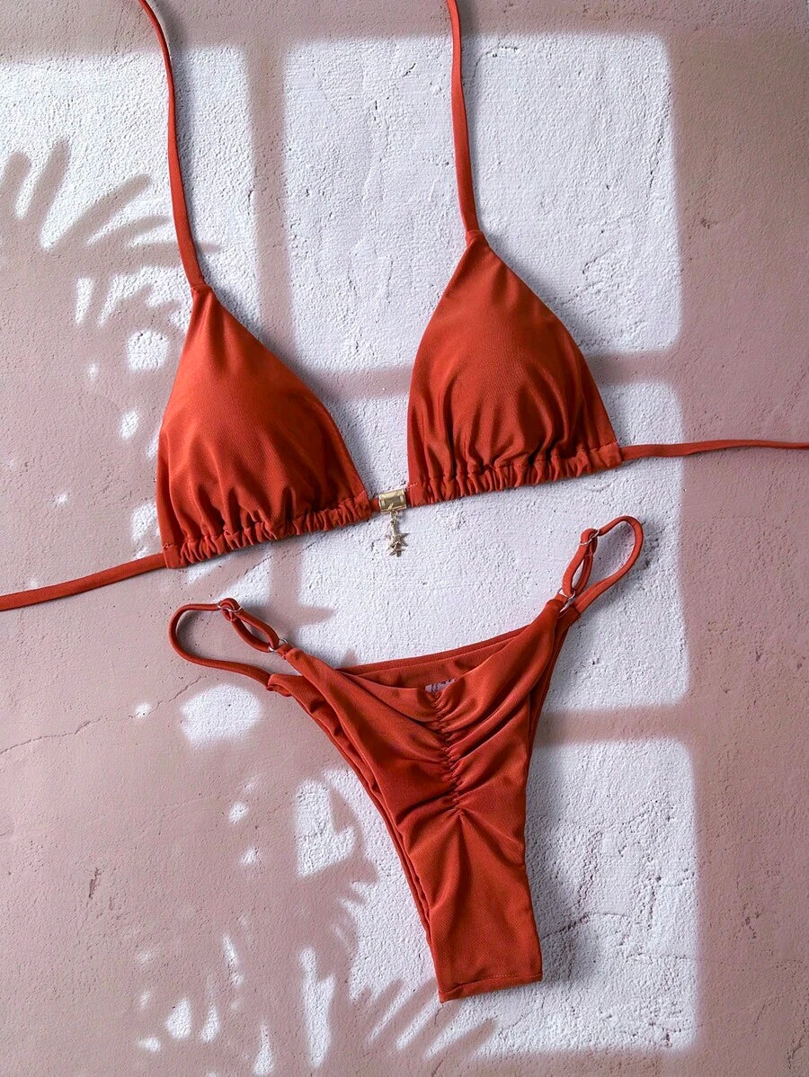 Swim Vcay  Askılı Bikini Seti Seksi Tanga Mayo