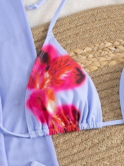 Çiçek Desenli Boho Tarzı Halter Bikini Seti