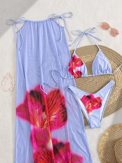 Çiçek Desenli Boho Tarzı Halter Bikini Seti