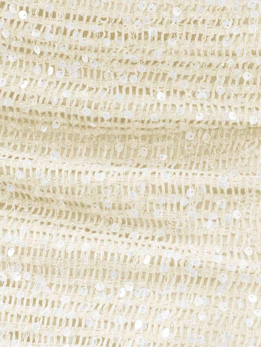 Musera Resort Halter Yaka  Boncuk Detaylı Payetli Örgü Üçgen Bikini