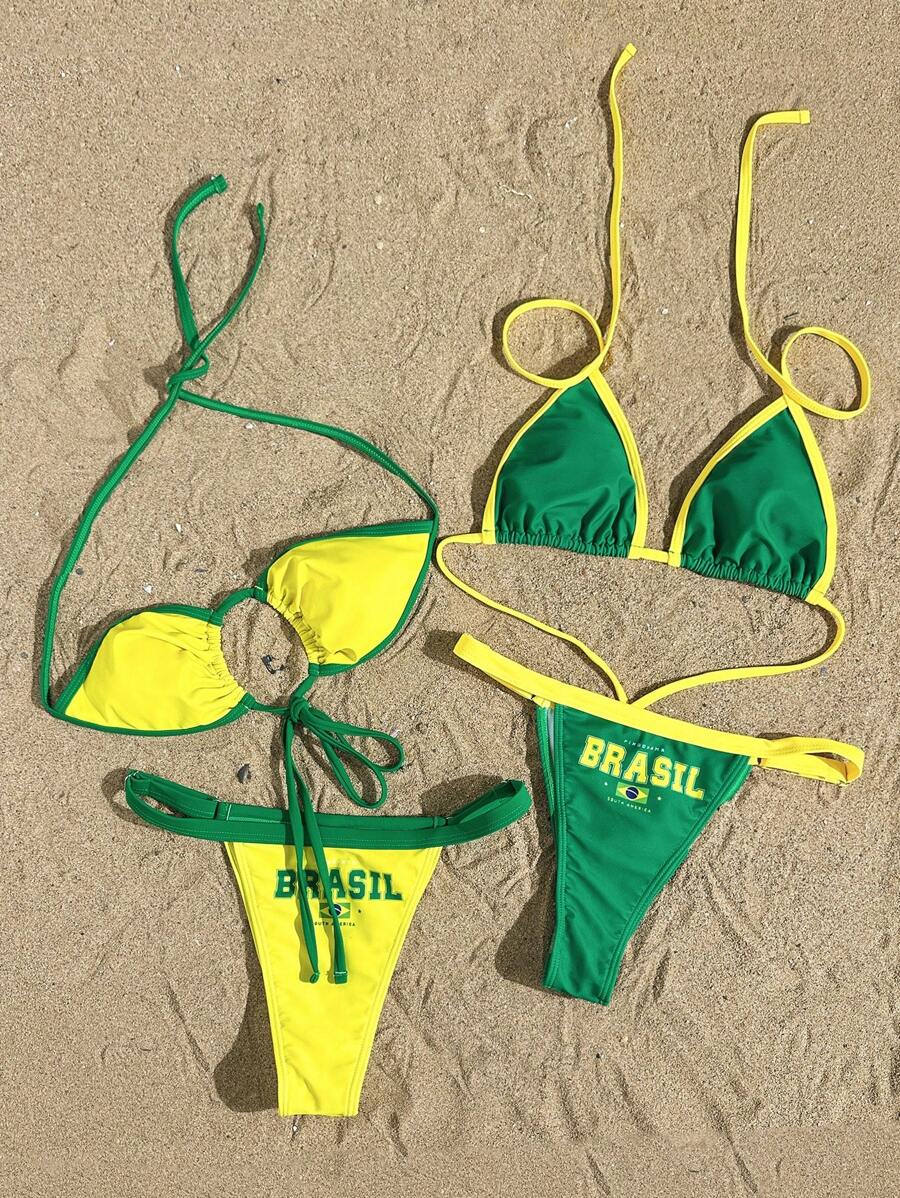 Brazil Supporter Bikini Set – Sarı Yeşil Tribün Triangle Bikini