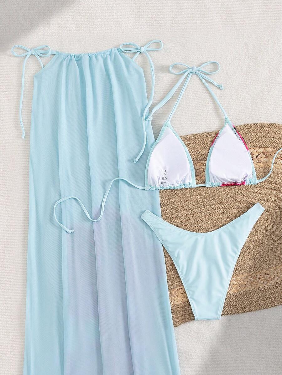 Çiçek Desenli Boho Tarzı Halter Bikini Seti