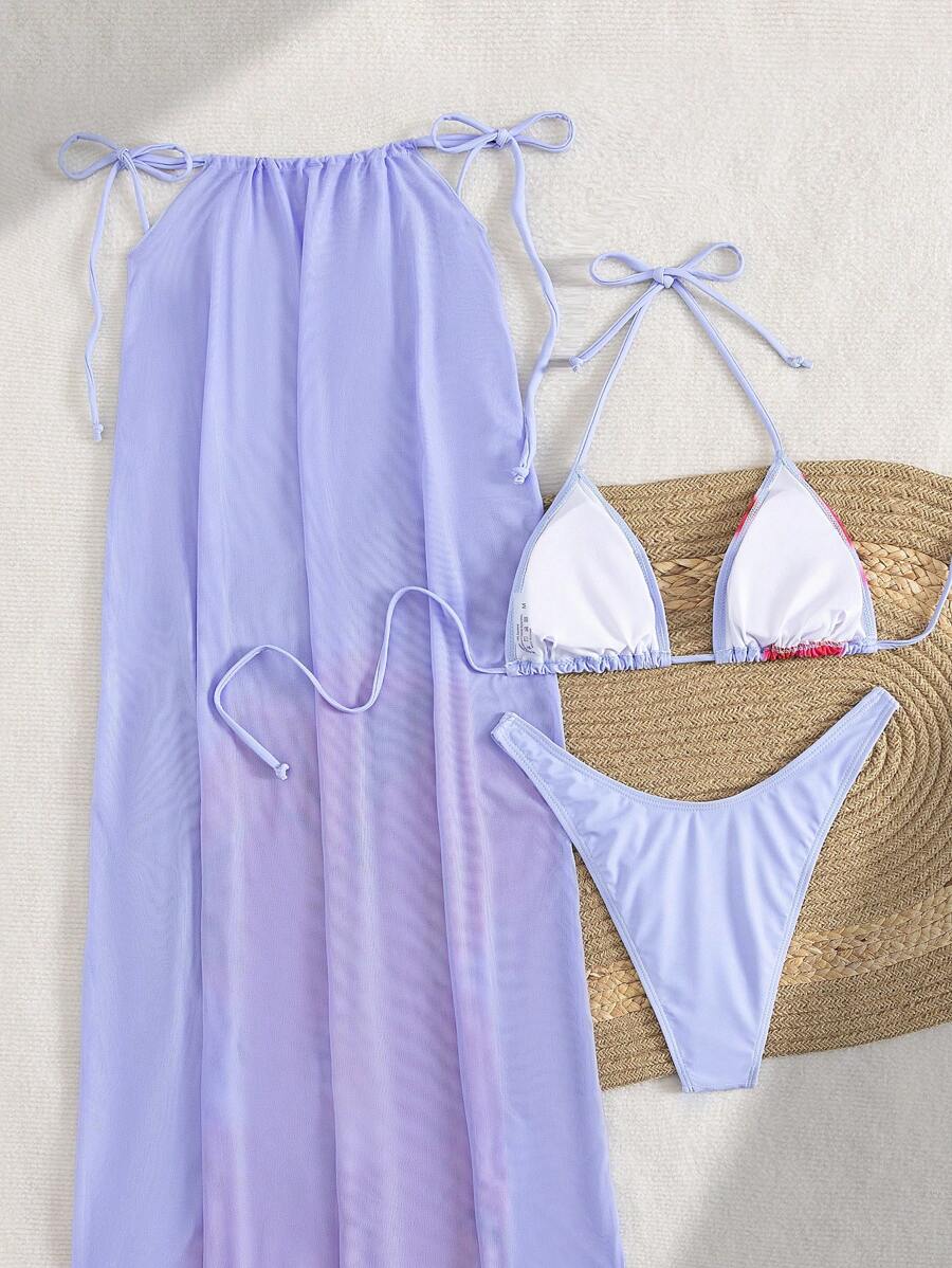 Çiçek Desenli Boho Tarzı Halter Bikini Seti