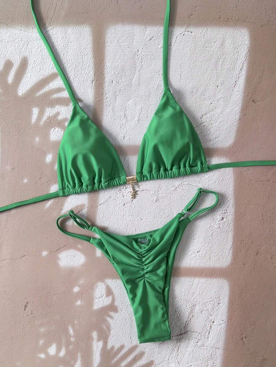 Swim Vcay  Askılı Bikini Seti Seksi Tanga Mayo