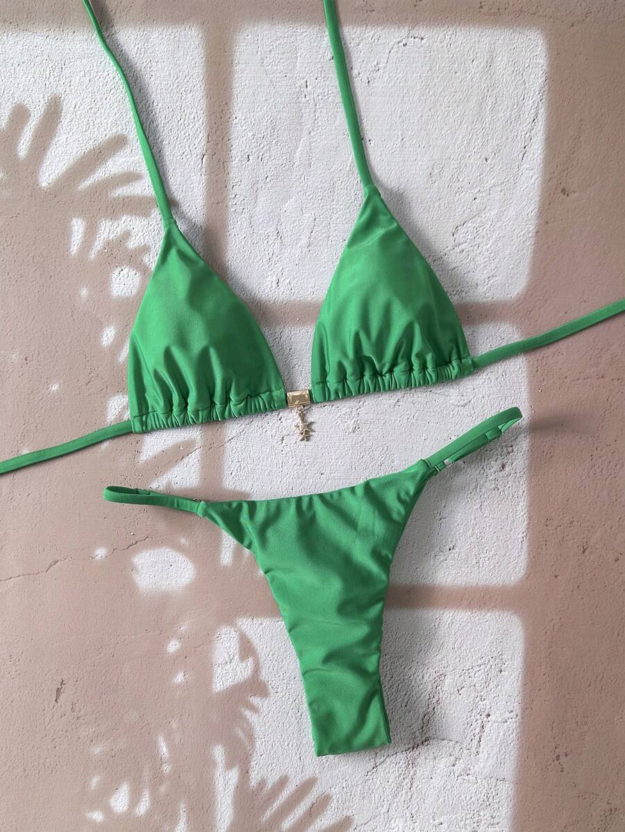 Swim Vcay  Askılı Bikini Seti Seksi Tanga Mayo