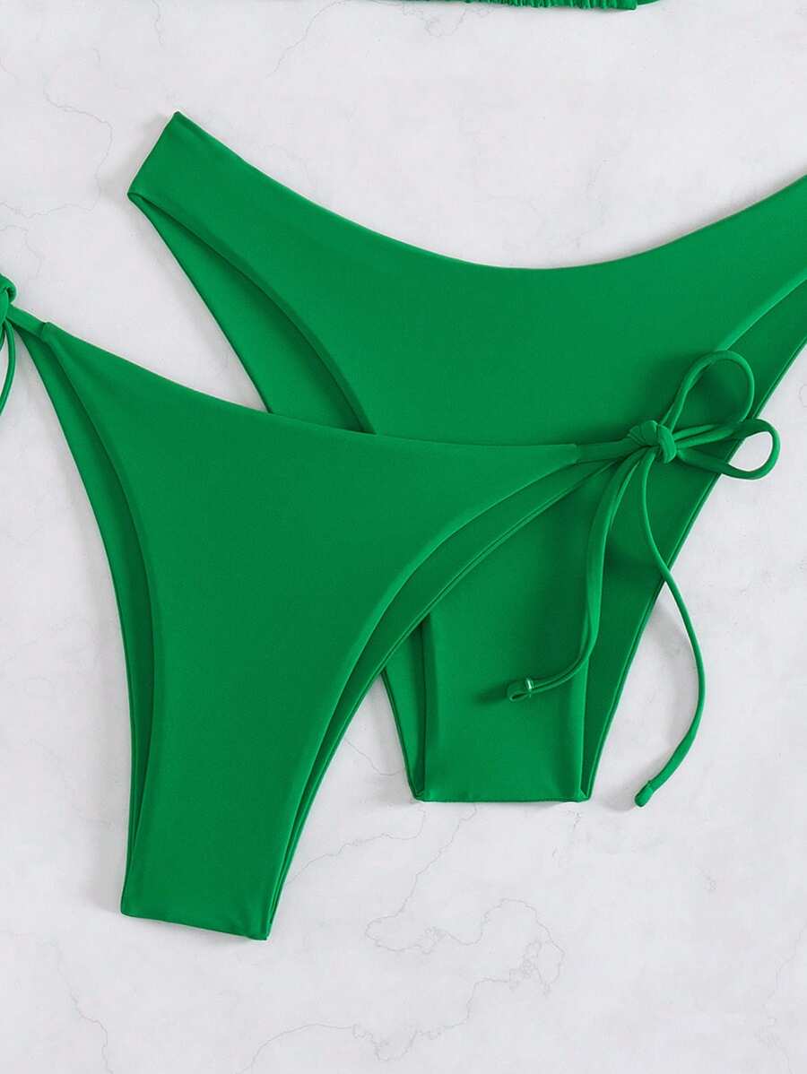 SHEIN Swim Kadın Yaz Plaj Düz Renk Halter Bağcıklı Seksi Bikini Mayo Takımı