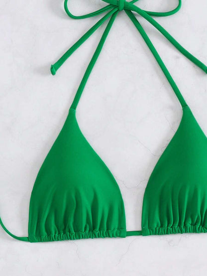 SHEIN Swim Kadın Yaz Plaj Düz Renk Halter Bağcıklı Seksi Bikini Mayo Takımı