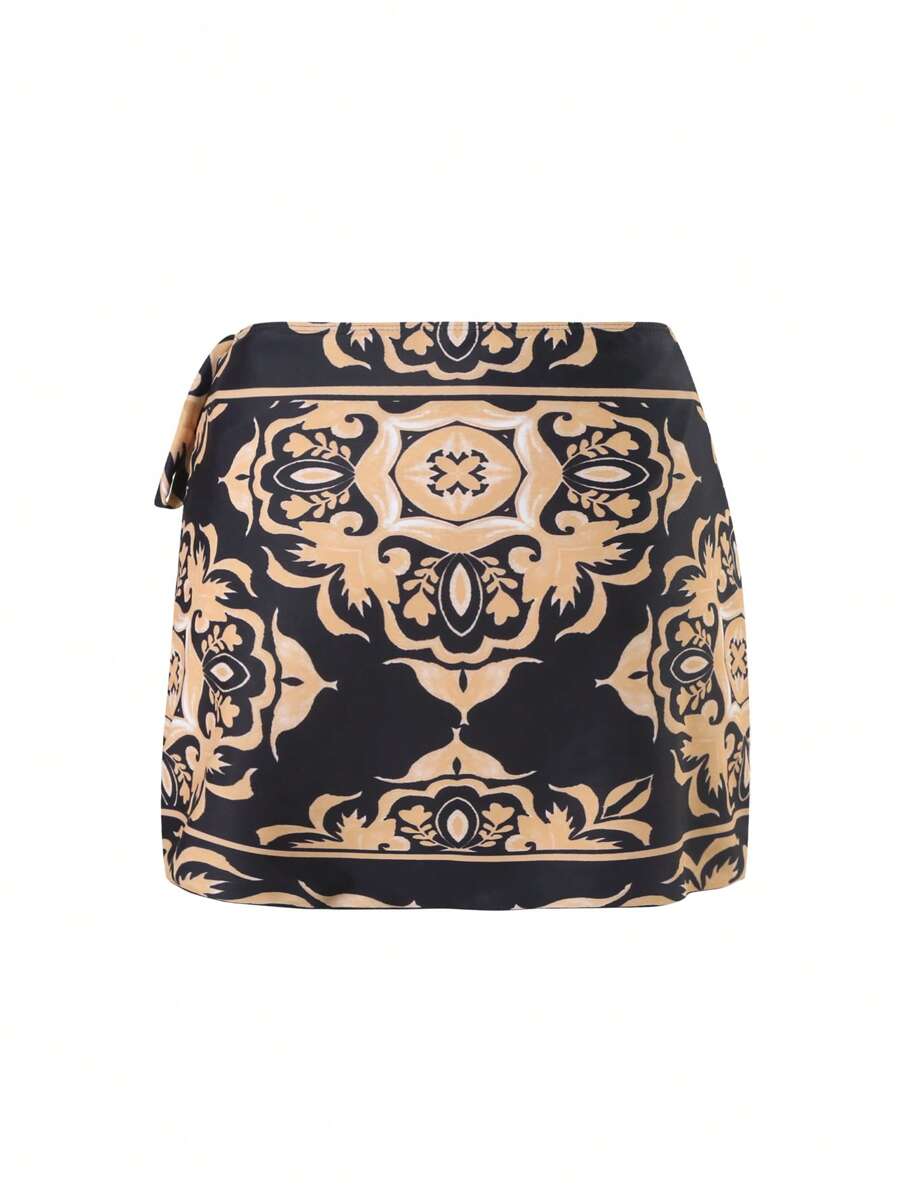 Swim Oasis Takım Etek ve File Pantolonlu Baskılı Mayo