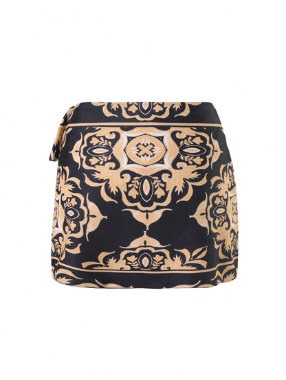 Swim Oasis Takım Etek ve File Pantolonlu Baskılı Mayo