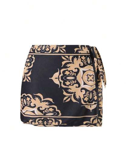 Swim Oasis Takım Etek ve File Pantolonlu Baskılı Mayo