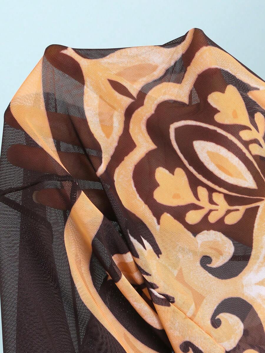 Swim Oasis Takım Etek ve File Pantolonlu Baskılı Mayo