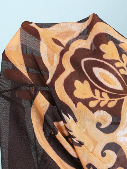 Swim Oasis Takım Etek ve File Pantolonlu Baskılı Mayo