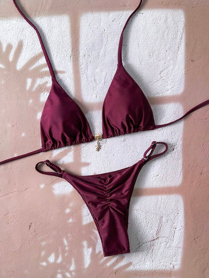 Swim Vcay  Askılı Bikini Seti Seksi Tanga Mayo