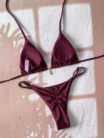 Swim Vcay  Askılı Bikini Seti Seksi Tanga Mayo