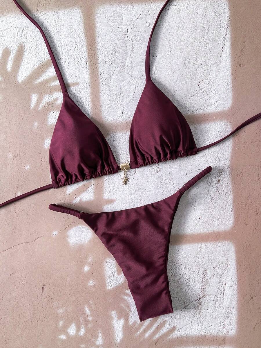 Swim Vcay  Askılı Bikini Seti Seksi Tanga Mayo