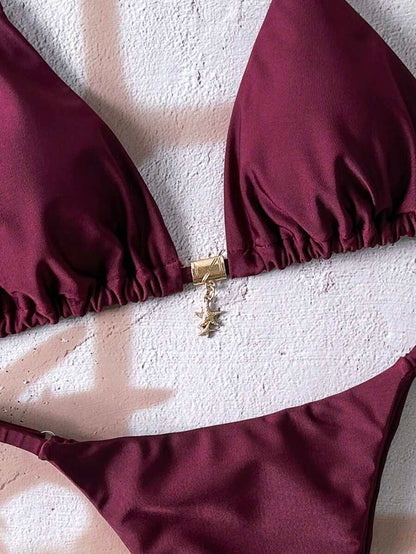 Swim Vcay  Askılı Bikini Seti Seksi Tanga Mayo