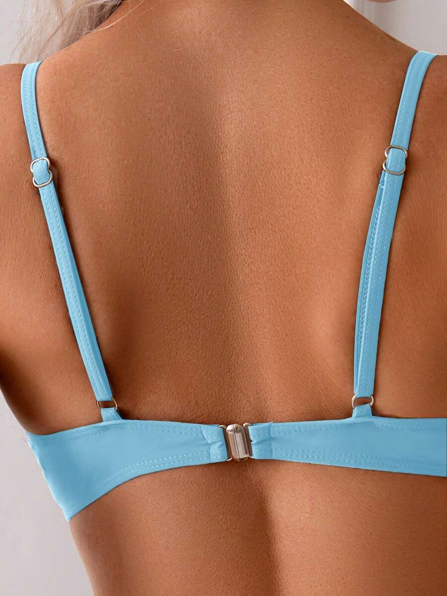 Düz Renk Seksi Zarif İnce Askılı Yüksek Bel Bikini