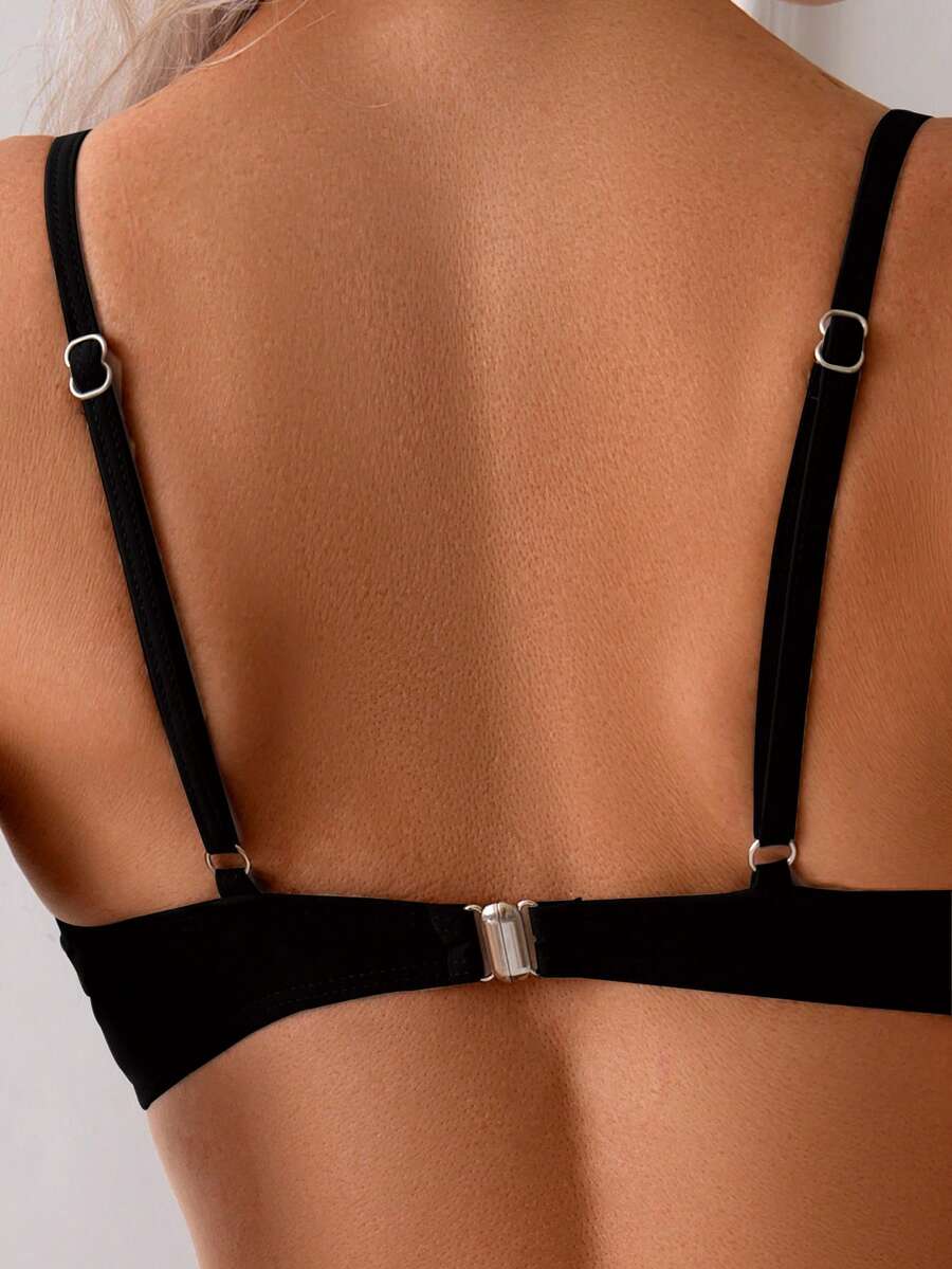 Düz Renk Seksi Zarif İnce Askılı Yüksek Bel Bikini