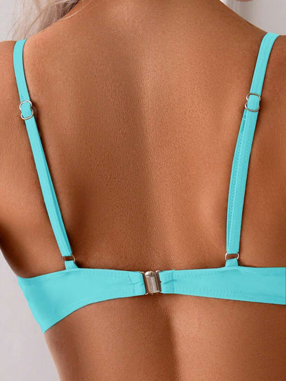 Düz Renk Seksi Zarif İnce Askılı Yüksek Bel Bikini