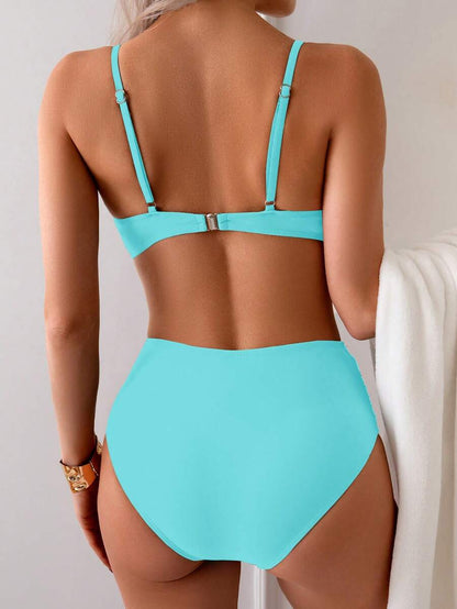 Düz Renk Seksi Zarif İnce Askılı Yüksek Bel Bikini