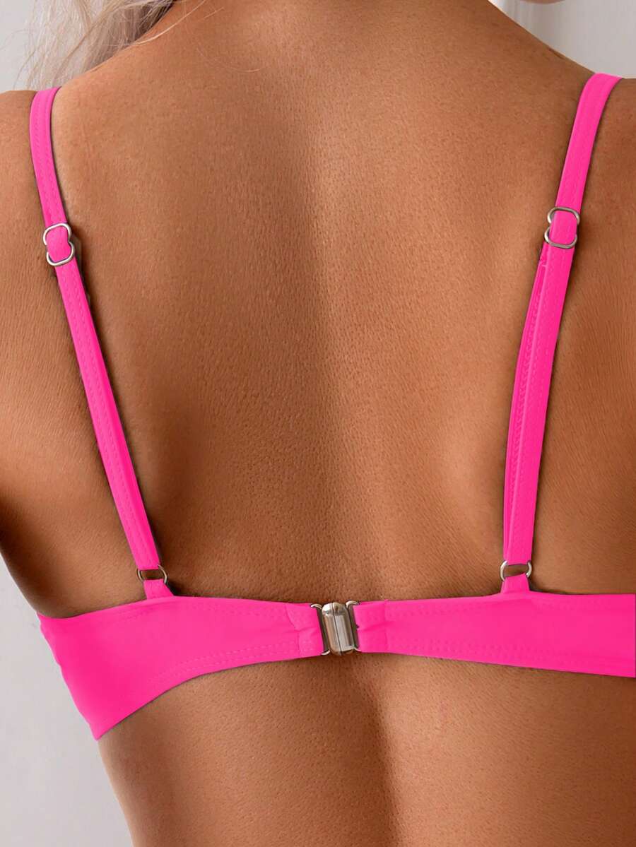 Düz Renk Seksi Zarif İnce Askılı Yüksek Bel Bikini