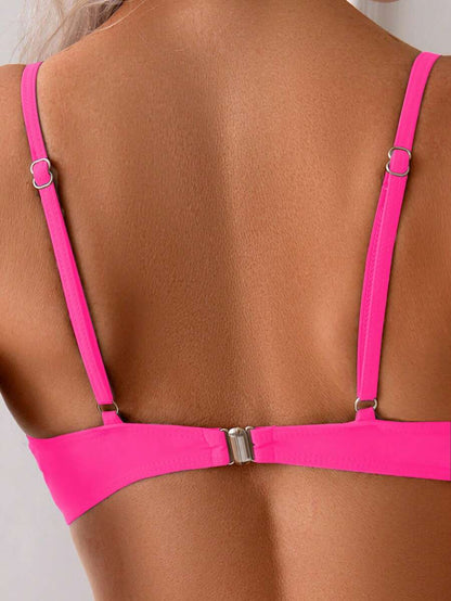 Düz Renk Seksi Zarif İnce Askılı Yüksek Bel Bikini