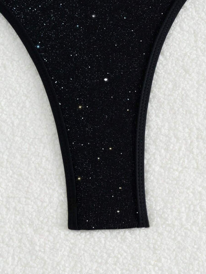 Seksi Parlak File Kesikli Çapraz Askılı Tek Parça Mayo