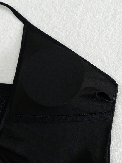 Seksi Parlak File Kesikli Çapraz Askılı Tek Parça Mayo