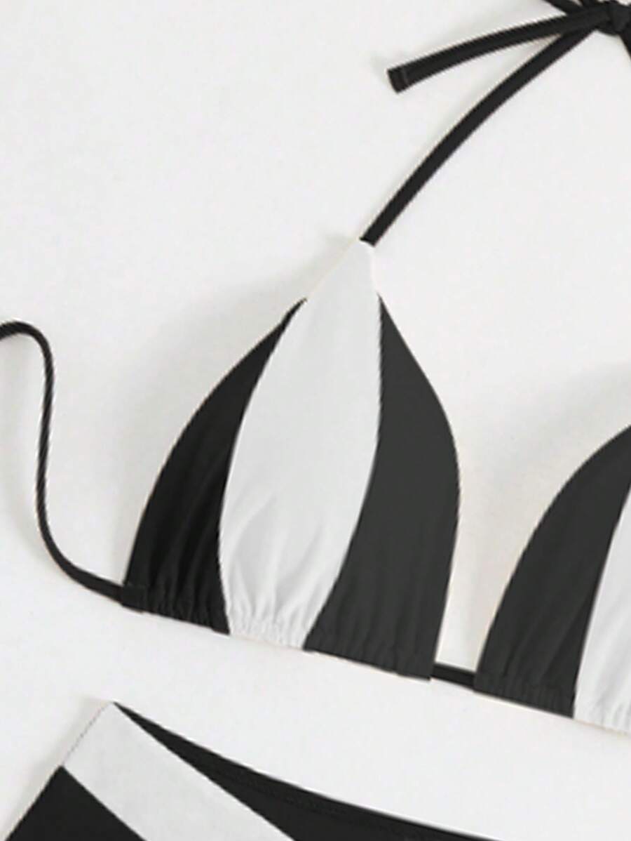 Swim Chiccia Kadın Yaz Yeni Çok Renkli Patchwork Halter Bağcıklı Bikini Takımı