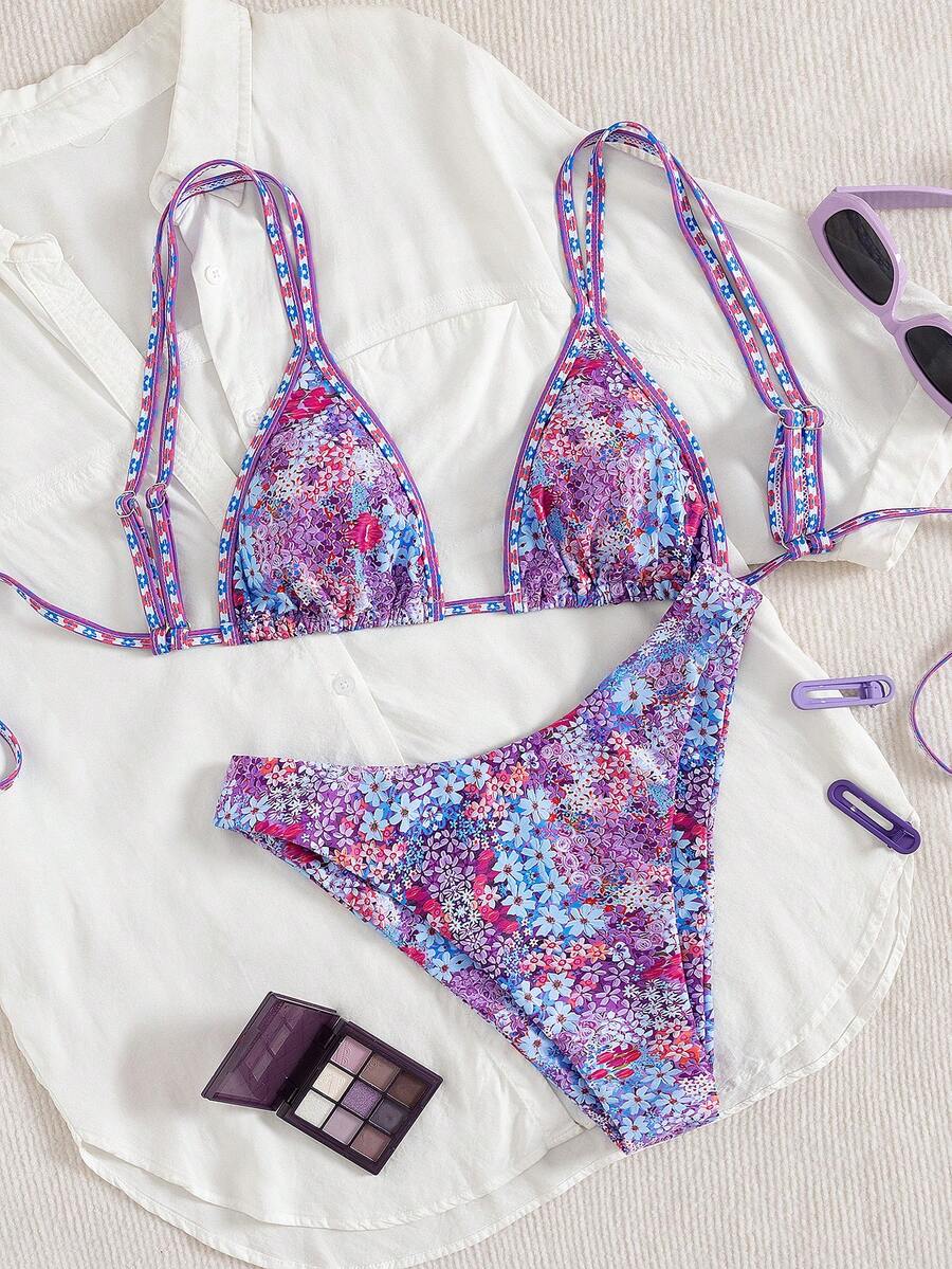 Ditsy Çiçekli Seksi Bağcıklı  Bikini